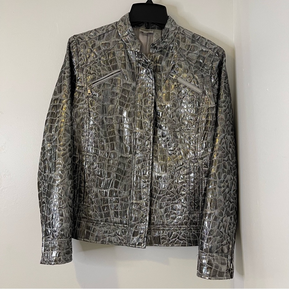 Chico's Silver Jacket with Metallic Finish